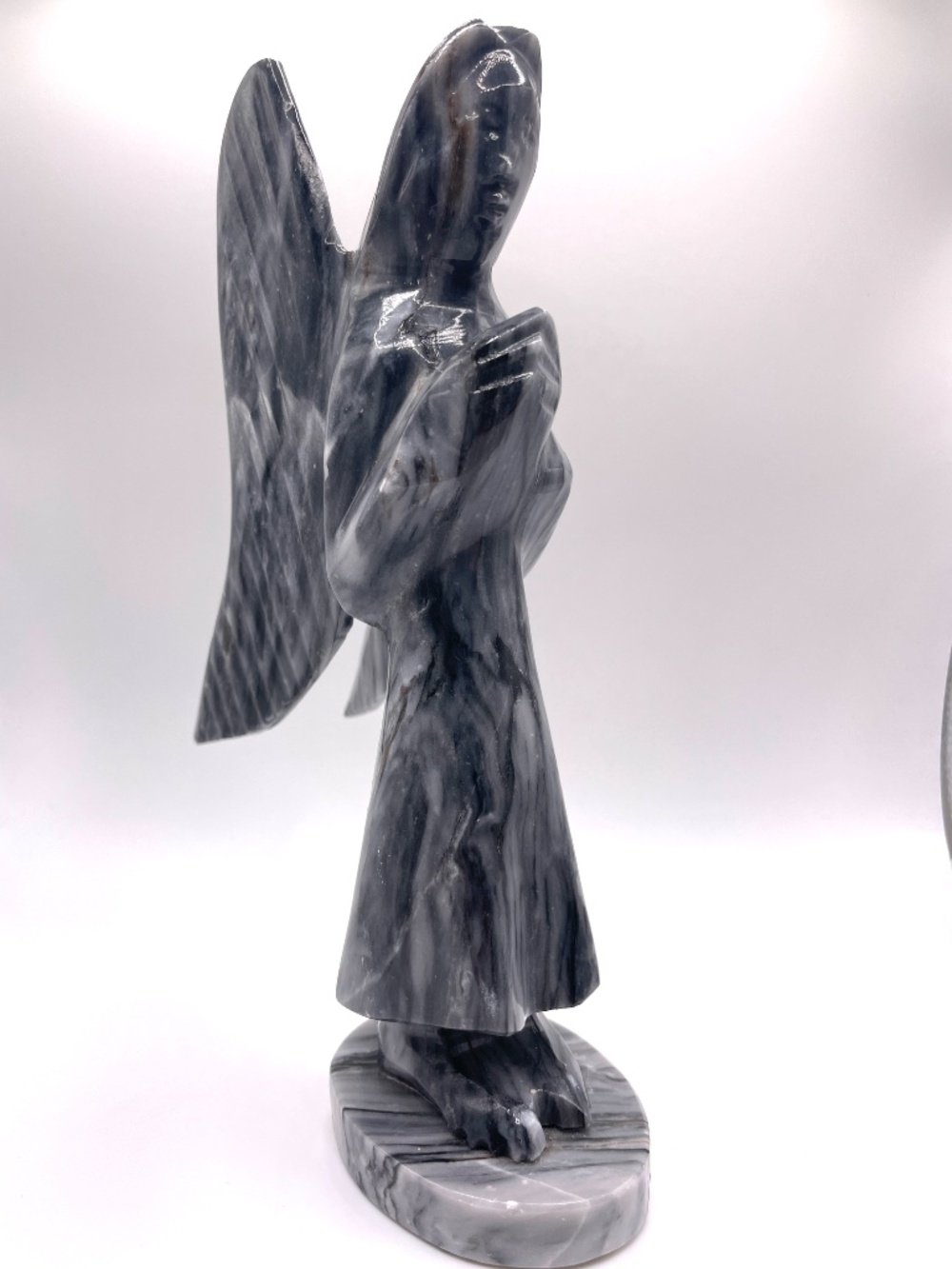 Vintage Hand Carved Gemstone Praying Angel Figurine 7 1/4"